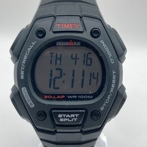 Timex Ironman Watch Men Digital Black Red Indiglo 30 Lap Alarm Chrono WR 100M